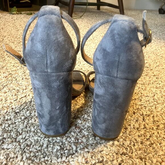 STEVE MADDEN Carrson Blue Suede Ankle Strap Open Toe Block Heels Size 9.5 - Picture 5 of 10